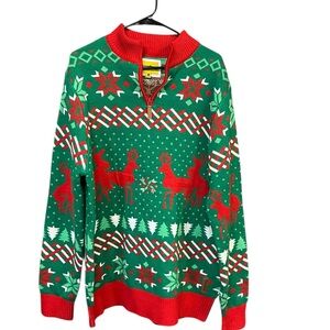 Tipsy elves ugly Christmas sweater men XXL green red deer 1/4 zip pullover